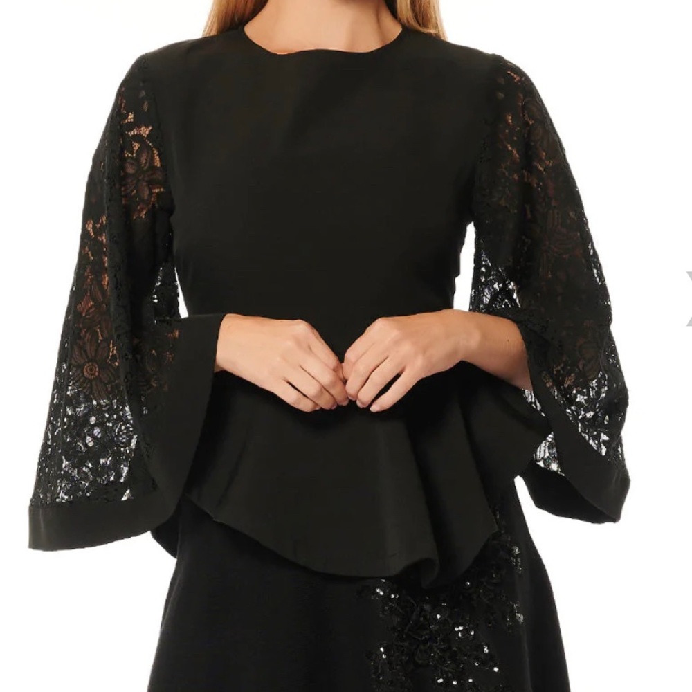Gracia Wide Ruffle Lace Sleeve Flare Top
